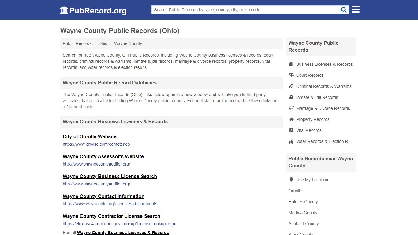 Free Wayne County Public Records (Ohio Public Records) - PubRecord.org